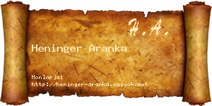 Heninger Aranka névjegykártya